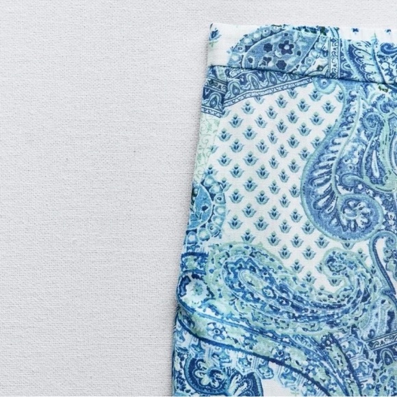 ZARA PAISLEY PRINT BLUE WHITE WIDE LEG PANTS - Picture 7 of 8